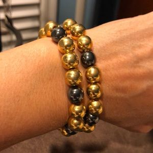 Gold and hematite stretch beaded bracelets